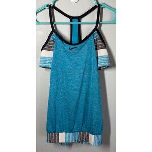 NIKE Womens Sport Stripe Layered Tank Top Medium Blue Racerback Activewear Gym